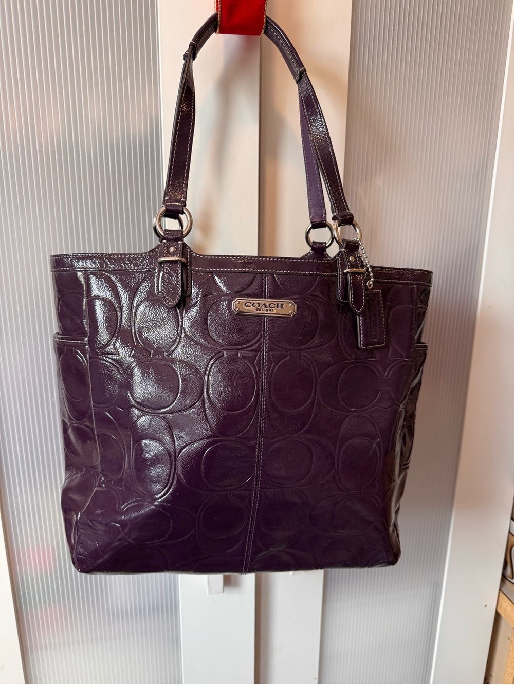Coach Purple Embossed Leather Tote with Double Straps